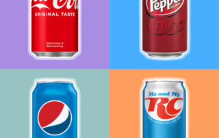 Collage of four different soft drinks