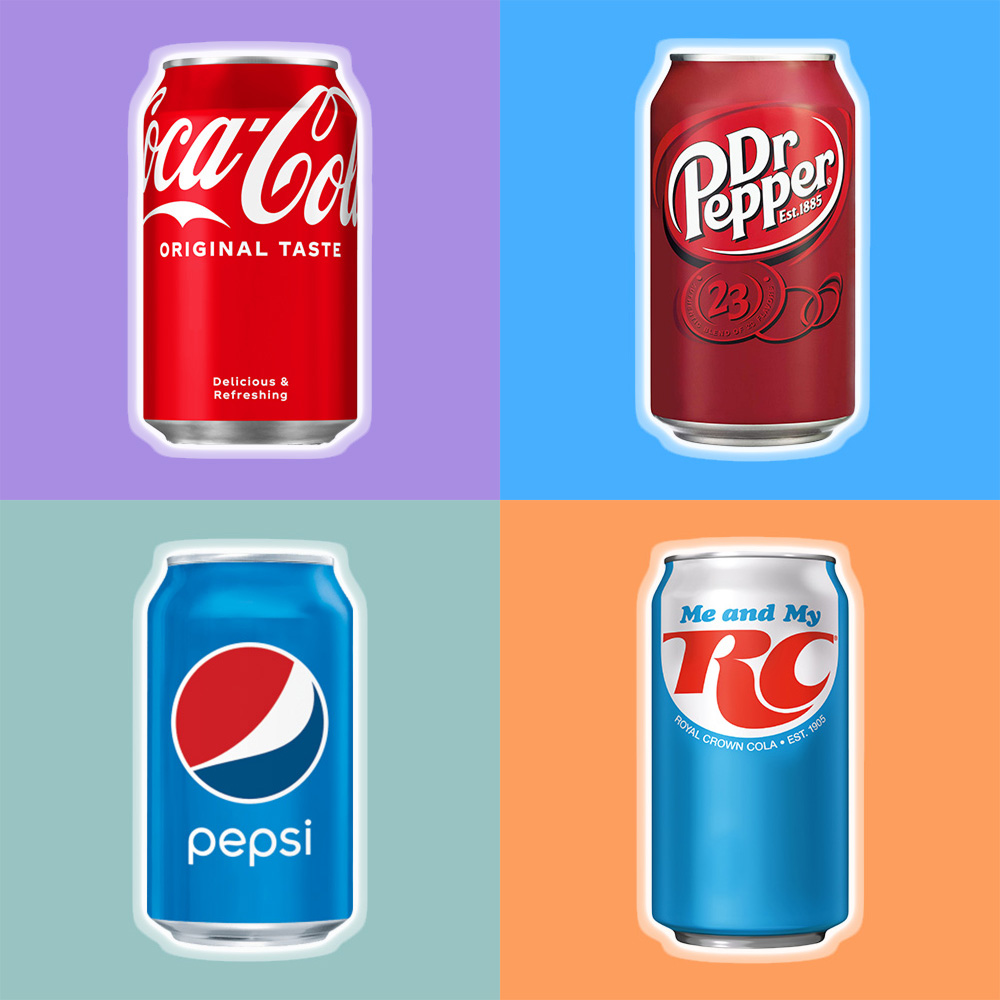 Collage of four different soft drinks